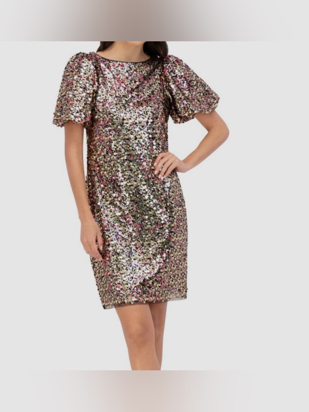 Eliza J Multicolor Sequin Puff-Sleeve Sheath Dress